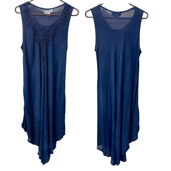 Jessica Taylor Womens  Blue Tie Up Embroidered Details Curved Hem Dress one size - Picture 3 of 10